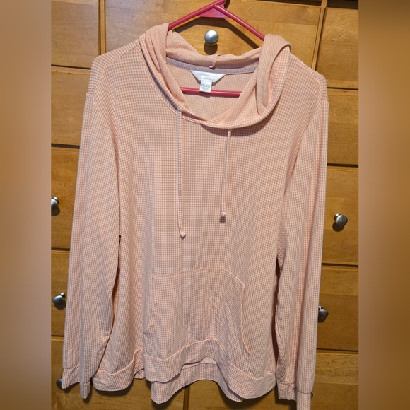 Weatherproof Tops - Ladies Weatherproof Vintage Peach White Gingham Hoodie XXL